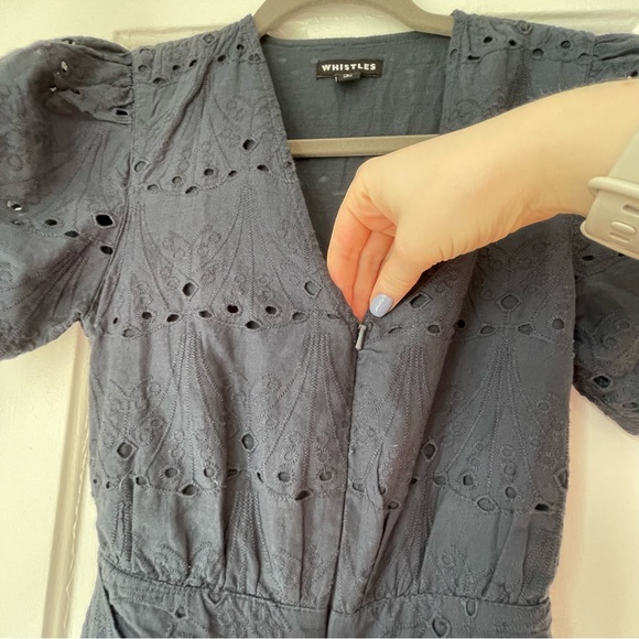NWOT Whistles Zoe Eyelet Jumpsuit Navy Blue Front Zip Sz Small $279 - Picture 7 of 12